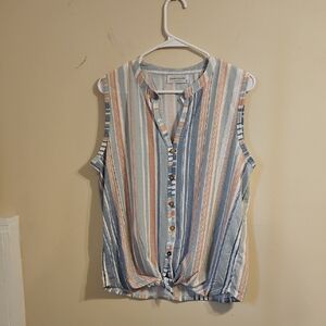Modern Attraction Stripped Sleeveless Tie Front Blouse. NWOT